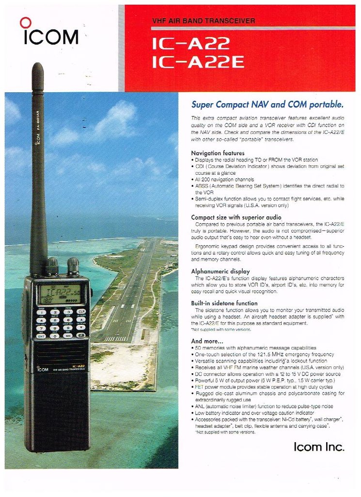 ICOM, IC-A22, VHF AIR BAND TRANSCEIVER, Icom Inc.98NS0150, 1997.jpg