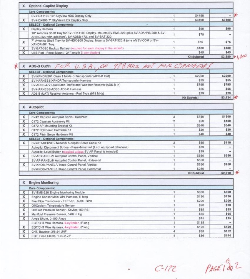 ' Price List, Page 1B of 2, SkyView, HDX System, CESSNA, Models ''F to S  incl.'', 2019 Nov. 19.jpeg