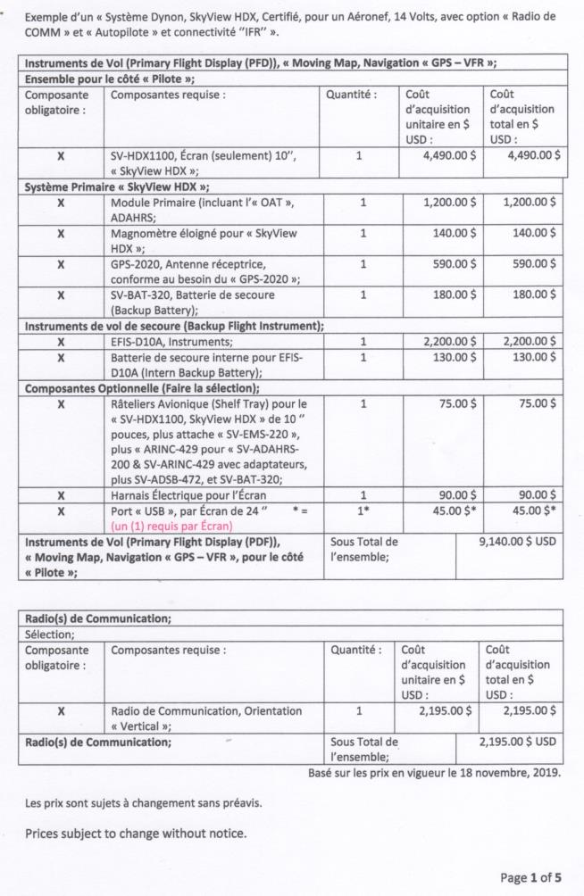 ' 10A, Exemple d’un « Système Dynon, SkyView HDX, Certifié, pour un Aéronef avec Radio & Autopilote avec connectivité ''IFR'' » Page 1 de 5, 2019 Nov. 22.jpeg